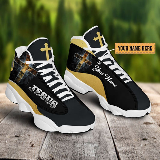 Black And Yellow Lion Jesus Custom Name Jd13 Shoes For Man And Women, Christian Basketball Shoes, Gifts For Christian, God Shoes