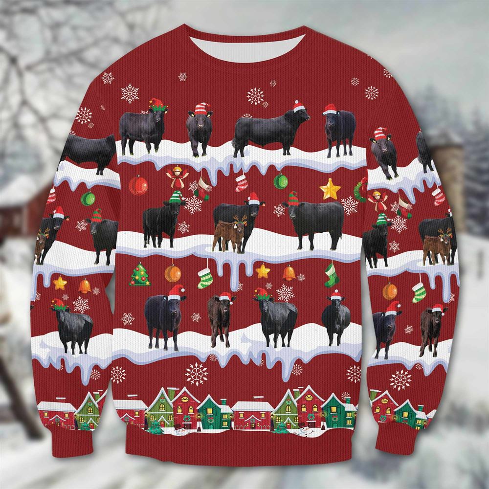 Black Angus Ugly Christmas Sweater, Sweater Gifts For Pet Loves, Farmers Sweater