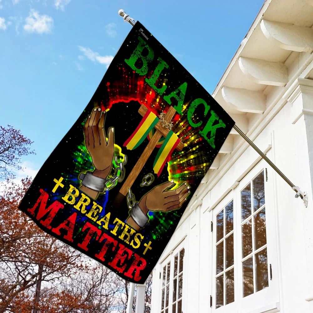 Black Breaths Matter Christian Cross Flag, Outdoor Christian House Flag, Christian Flag, Scripture Flag, Garden Banner