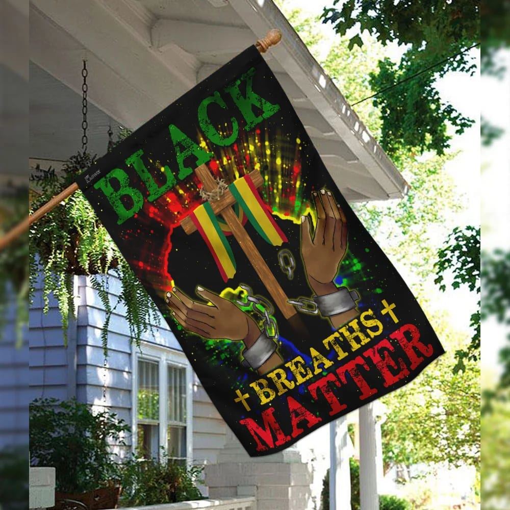 Black Breaths Matter Christian Cross Flag, Outdoor Christian House Flag, Christian Flag, Scripture Flag, Garden Banner