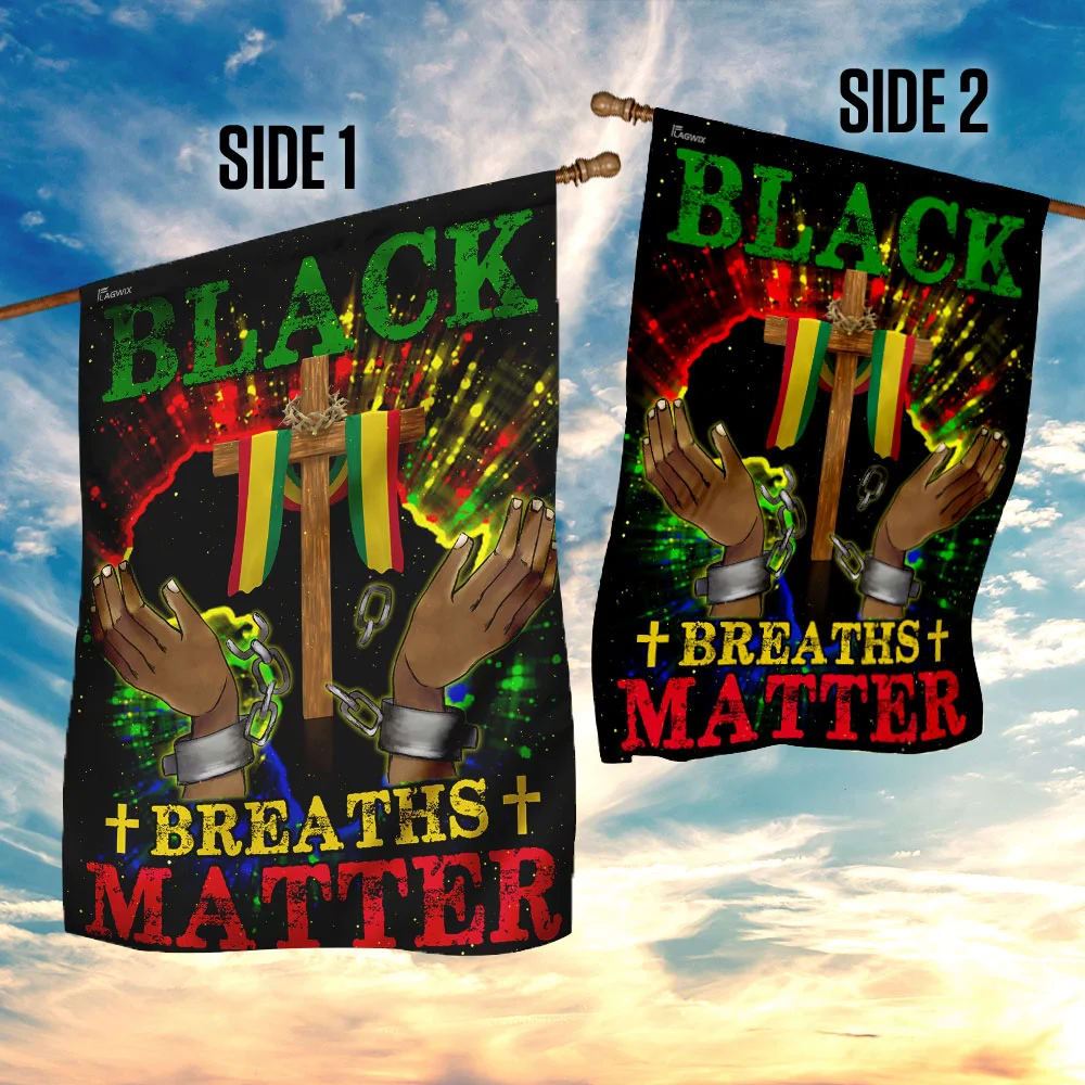 Black Breaths Matter Christian Cross Flag, Outdoor Christian House Flag, Christian Flag, Scripture Flag, Garden Banner