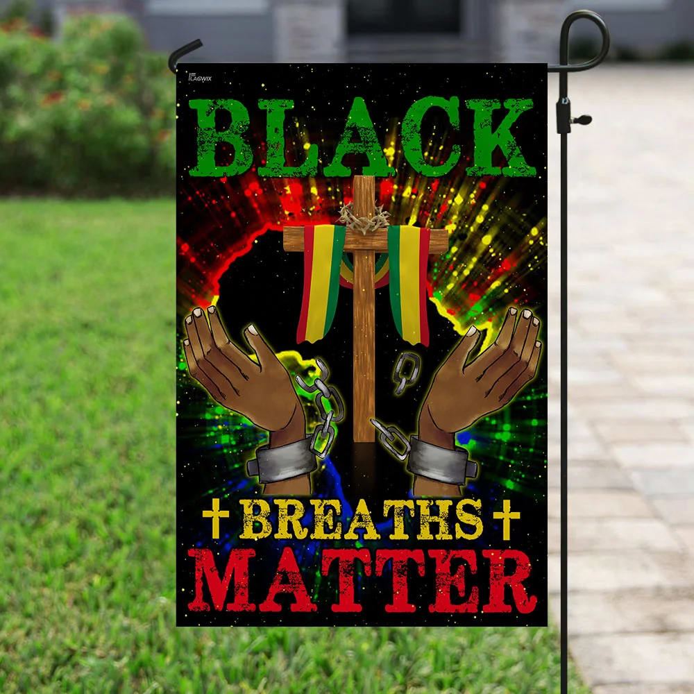 Black Breaths Matter Christian Cross Flag, Outdoor Christian House Flag, Christian Flag, Scripture Flag, Garden Banner