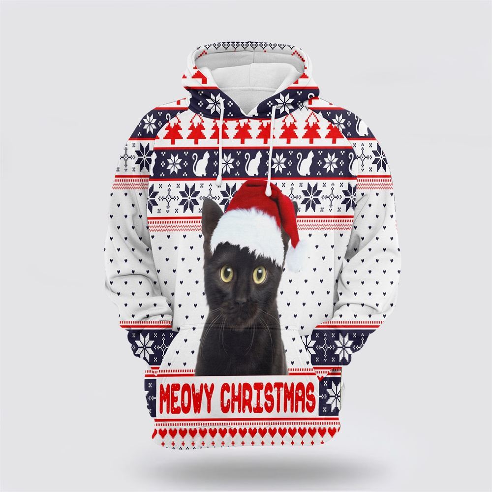 Black Cat Meowy Christmas All Over Print 3D Hoodie For Men And Women, Christmas Cat Hoodie, Christmas Hoodie Cute, Christmas Fashion