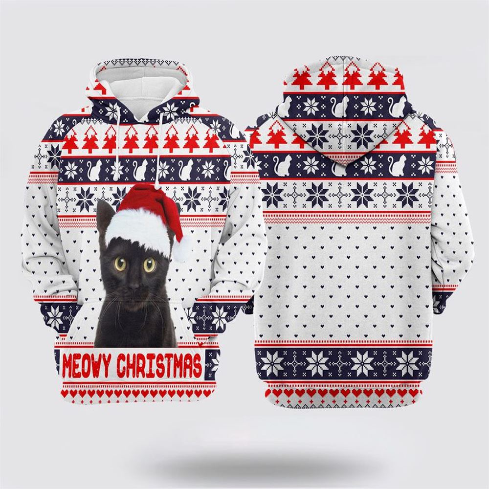 Black Cat Meowy Christmas All Over Print 3D Hoodie For Men And Women, Christmas Cat Hoodie, Christmas Hoodie Cute, Christmas Fashion