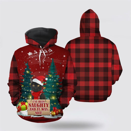 Black Cat Naughty All Over Print 3D Hoodie For Men And Women, Christmas Cat Hoodie, Christmas Hoodie Cute, Christmas Fashion