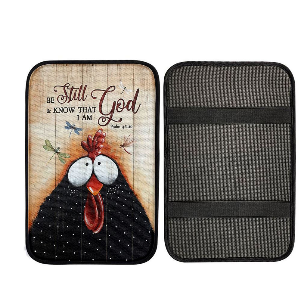 Black Chicken Dragonfly Be Still And Know That I Am God Car Armrest Pad, Christian Auto Armrest Cover