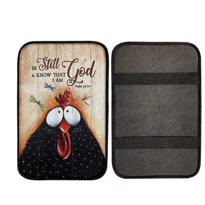Black Chicken Dragonfly Be Still And Know That I Am God Car Armrest Pad, Christian Auto Armrest Cover