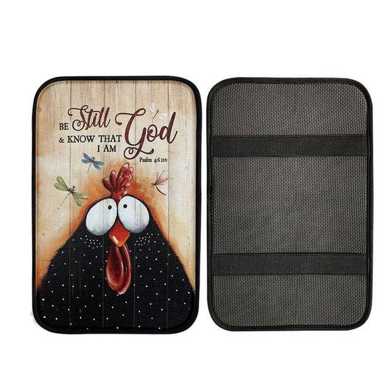 Black Chicken Dragonfly Be Still And Know That I Am God Car Armrest Pad, Christian Auto Armrest Cover