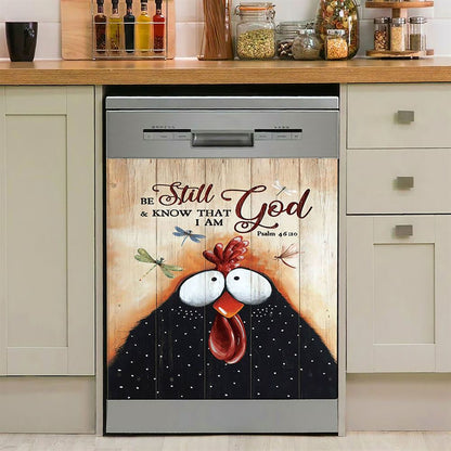 Black Chicken Dragonfly Be Still And Know That I Am God Dishwasher Cover, Christian Dishwasher Magnet Cover, Religious Home Decor