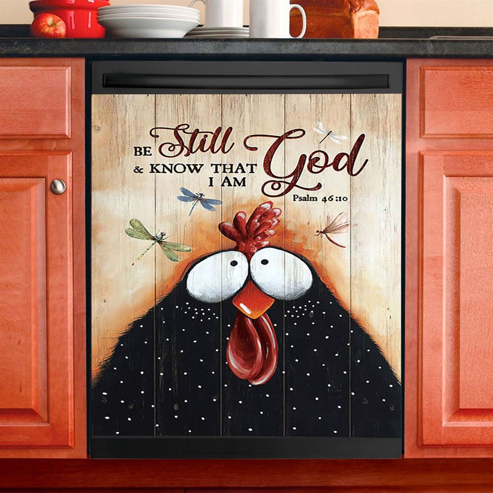 Black Chicken Dragonfly Be Still And Know That I Am God Dishwasher Cover, Christian Dishwasher Magnet Cover, Religious Home Decor