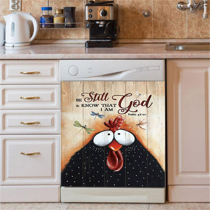 Black Chicken Dragonfly Be Still And Know That I Am God Dishwasher Cover, Christian Dishwasher Magnet Cover, Religious Home Decor