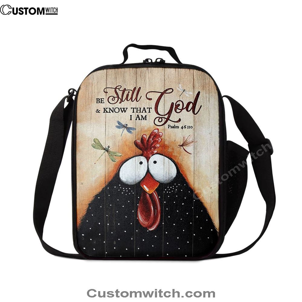 Black Chicken Dragonfly Be Still And Know That I Am God Lunch Bag, Christian Lunch Bag For School, Picnic, Religious Lunch Bag