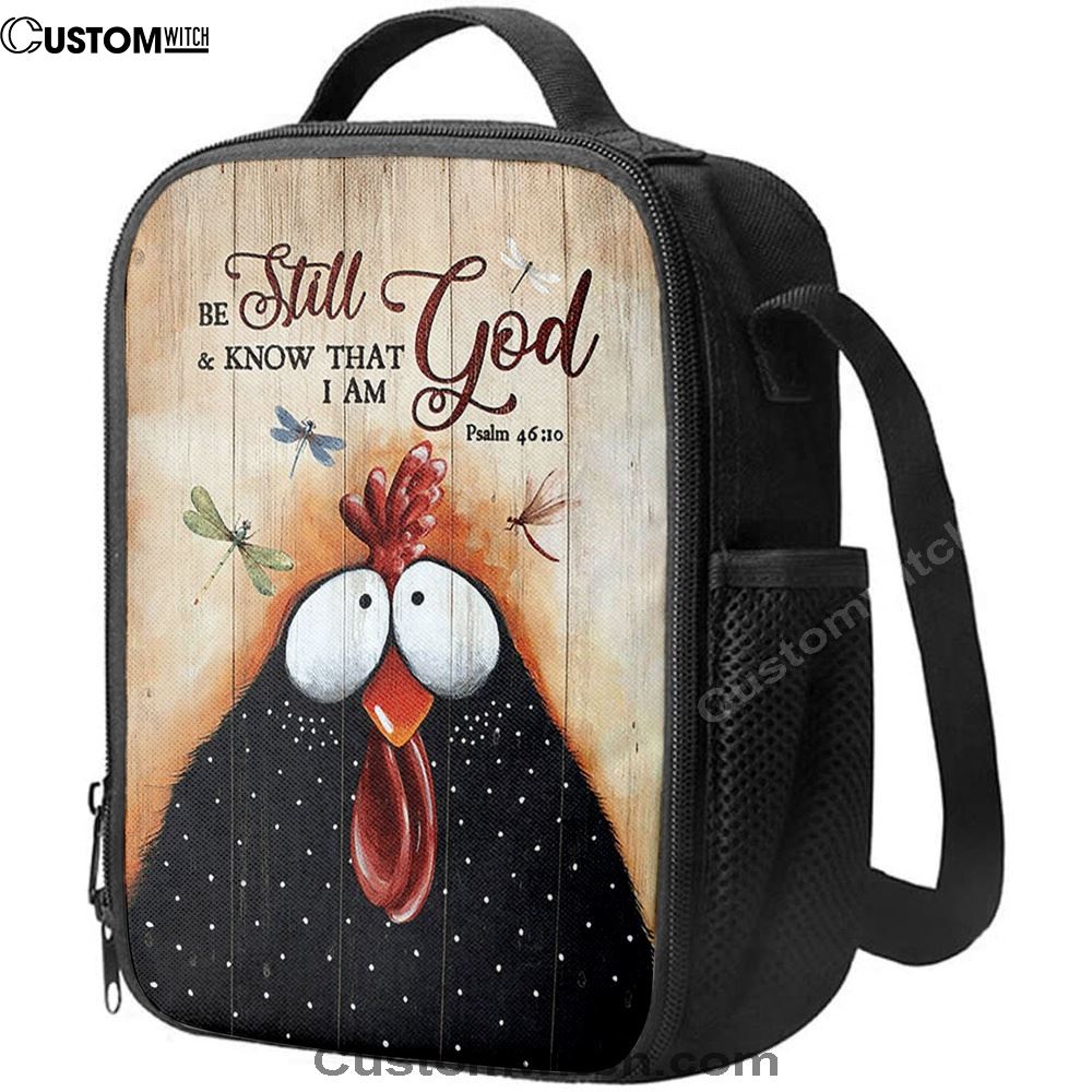 Black Chicken Dragonfly Be Still And Know That I Am God Lunch Bag, Christian Lunch Bag For School, Picnic, Religious Lunch Bag