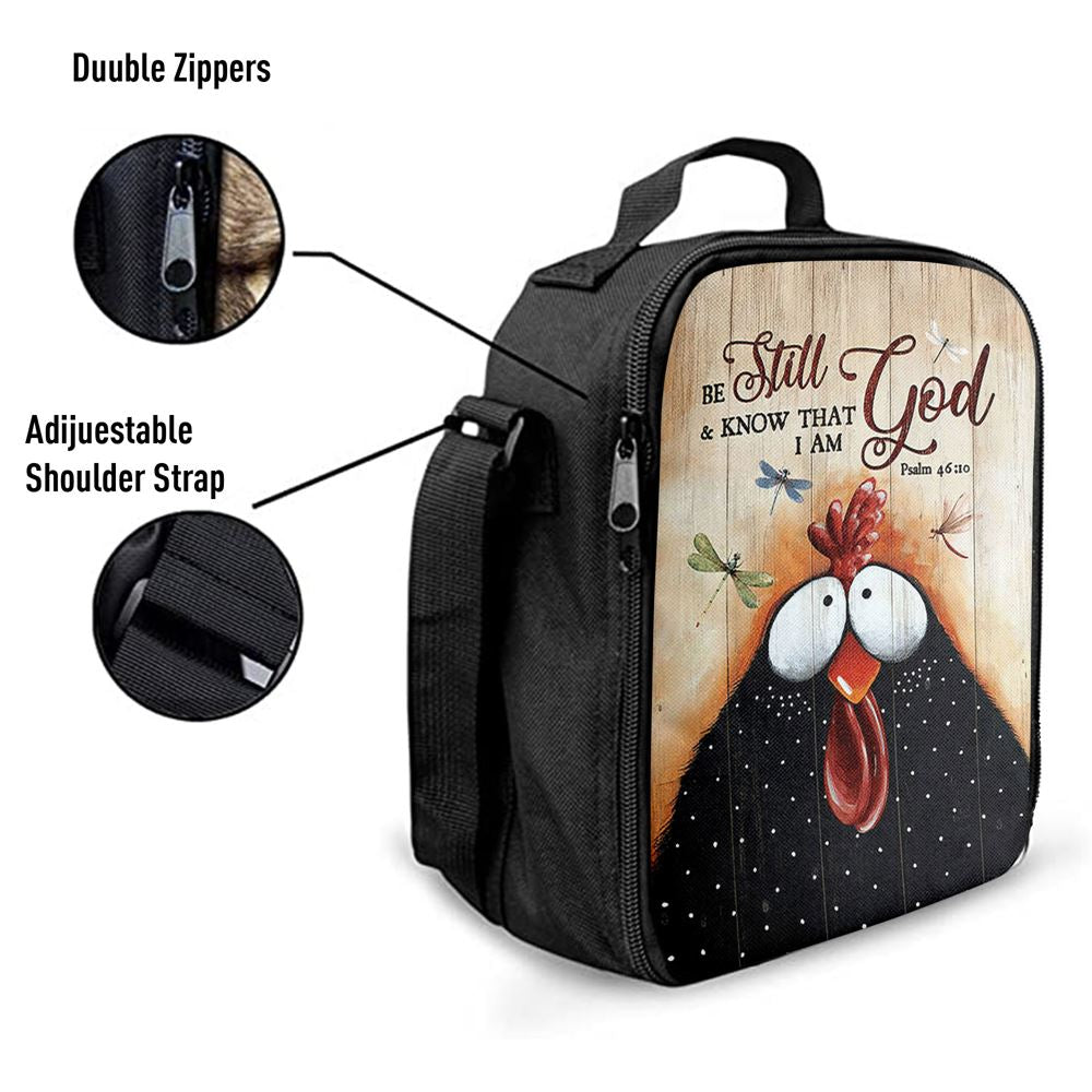 Black Chicken Dragonfly Be Still And Know That I Am God Lunch Bag, Christian Lunch Bag For School, Picnic, Religious Lunch Bag
