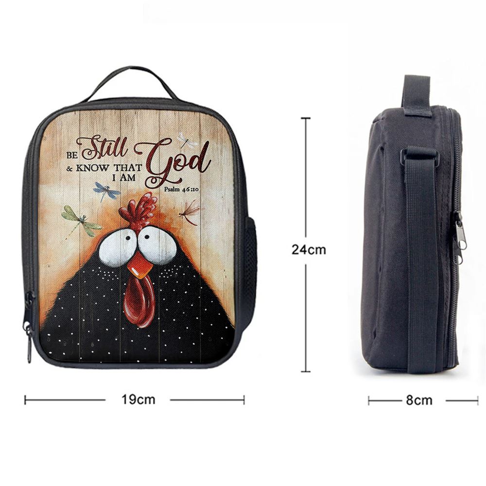 Black Chicken Dragonfly Be Still And Know That I Am God Lunch Bag, Christian Lunch Bag For School, Picnic, Religious Lunch Bag