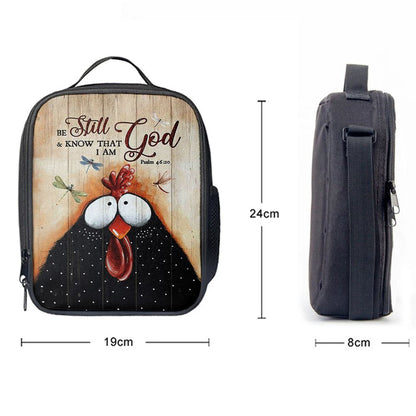 Black Chicken Dragonfly Be Still And Know That I Am God Lunch Bag, Christian Lunch Bag For School, Picnic, Religious Lunch Bag