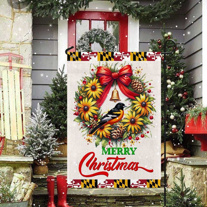 Black Eyed Susan Christmas Wreath And Baltimore Oriole Maryland Flag, Christmas Notre Dame House Flag, Christmas Outdoor Decor Ideas