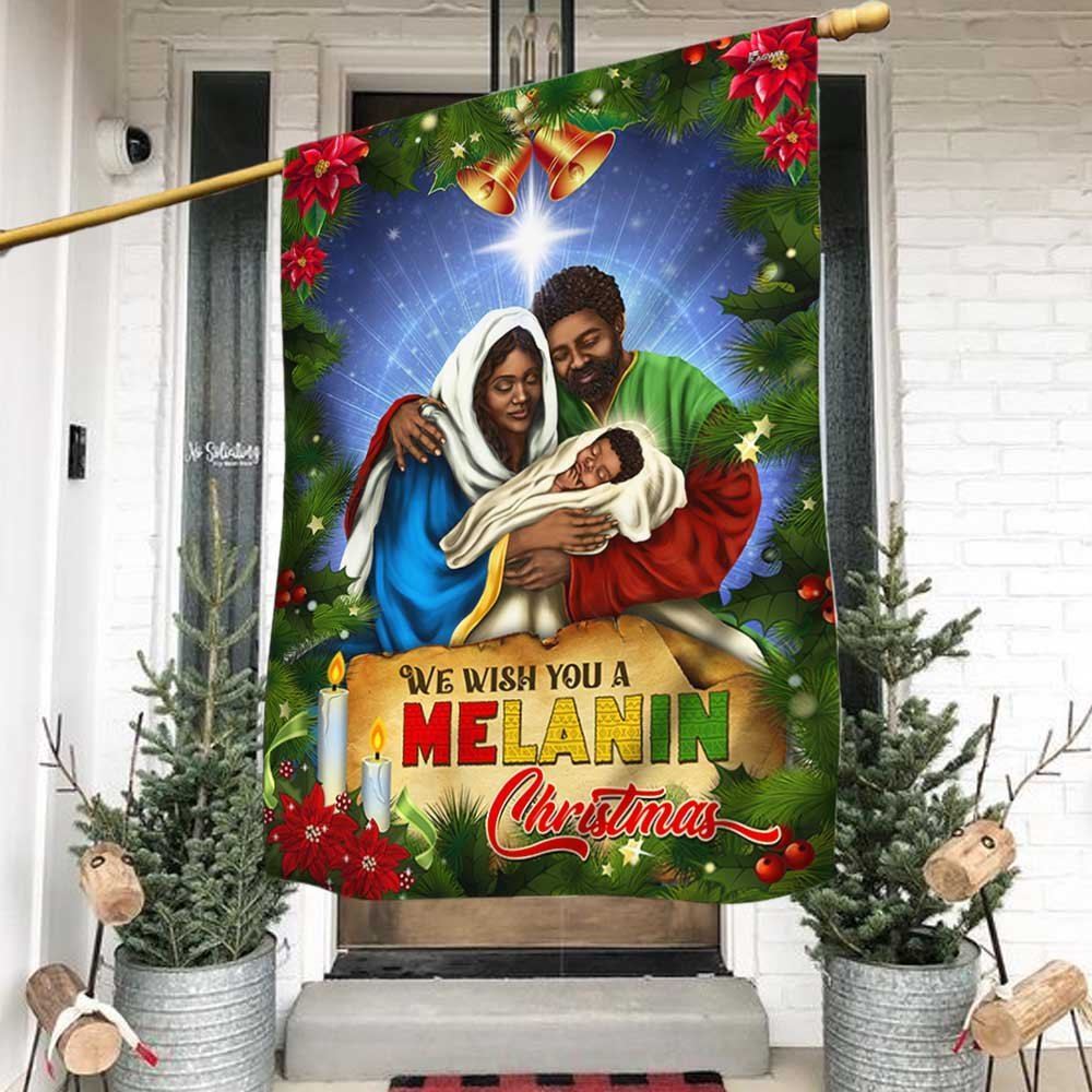 Black Holy Family Nativity Flag We Wish You A Melanin Christmas Flag, Christmas Garden Flag, Home Decor Accessories, Christmas Outdoor Decor Ideas