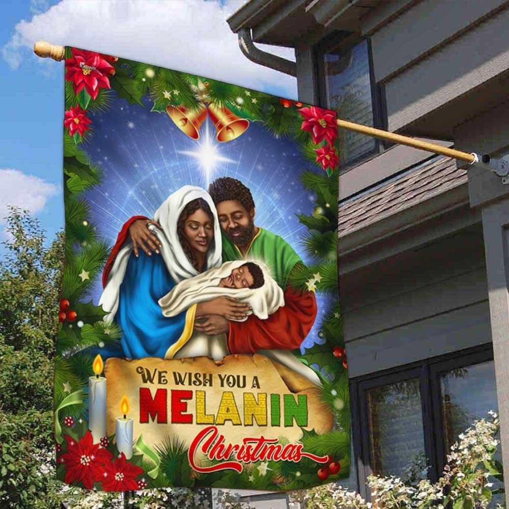 Black Holy Family Nativity Flag We Wish You A Melanin Christmas Flag, Christmas Garden Flag, Home Decor Accessories, Christmas Outdoor Decor Ideas