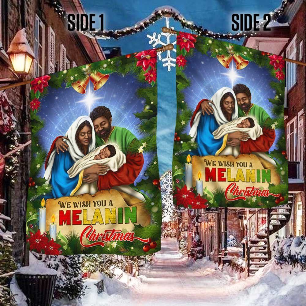 Black Holy Family Nativity Flag We Wish You A Melanin Christmas Flag, Christmas Garden Flag, Home Decor Accessories, Christmas Outdoor Decor Ideas