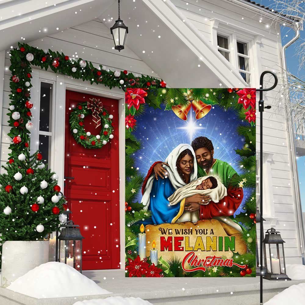 Black Holy Family Nativity Flag We Wish You A Melanin Christmas Flag, Christmas Garden Flag, Home Decor Accessories, Christmas Outdoor Decor Ideas