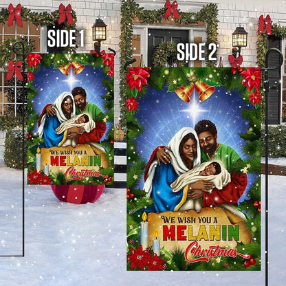 Black Holy Family Nativity Flag We Wish You A Melanin Christmas Flag, Christmas Garden Flag, Home Decor Accessories, Christmas Outdoor Decor Ideas