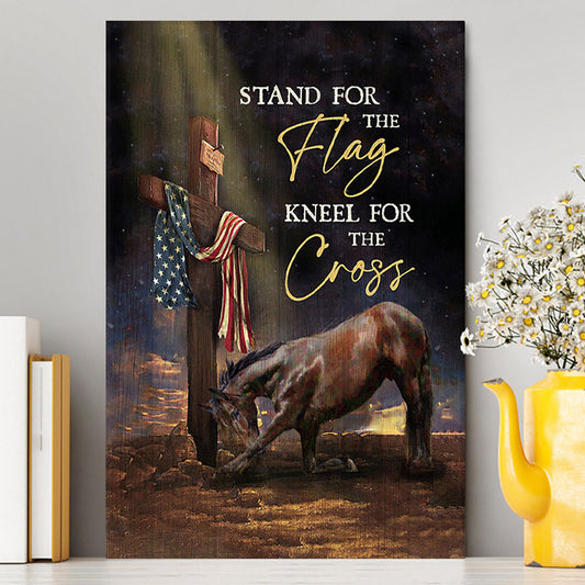 Black Horse Cross Stand For The Flag Canvas Wall Art - Bible Verse Canvas Art - Inspirational Art - Christian Home Decor