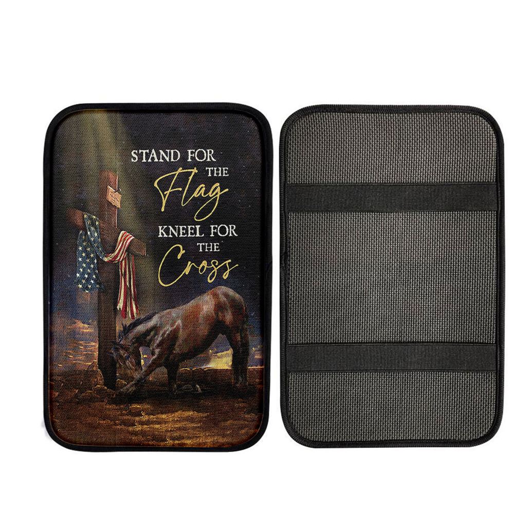 Black Horse Cross Stand For The Flag Car Center Console Cover, Christian Auto Armrest Cover