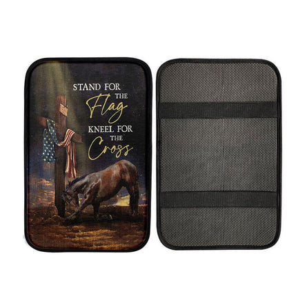 Black Horse Cross Stand For The Flag Car Center Console Cover, Christian Auto Armrest Cover