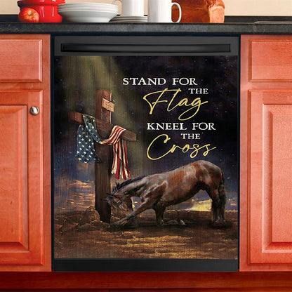 Black Horse Cross Stand For The Flag Dishwasher Cover, Bible Verse Dishwasher Magnet Cover, Inspirational Kitchen Decor