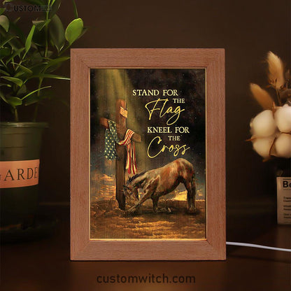 Black Horse Cross Stand For The Flag Frame Lamp Art - Bible Verse Wooden Lamp - Inspirational Art - Christian Home Decor