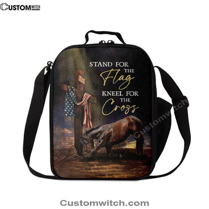 Black Horse Cross Stand For The Flag Lunch Bag, Christian Lunch Bag For School, Picnic, Religious Lunch Bag