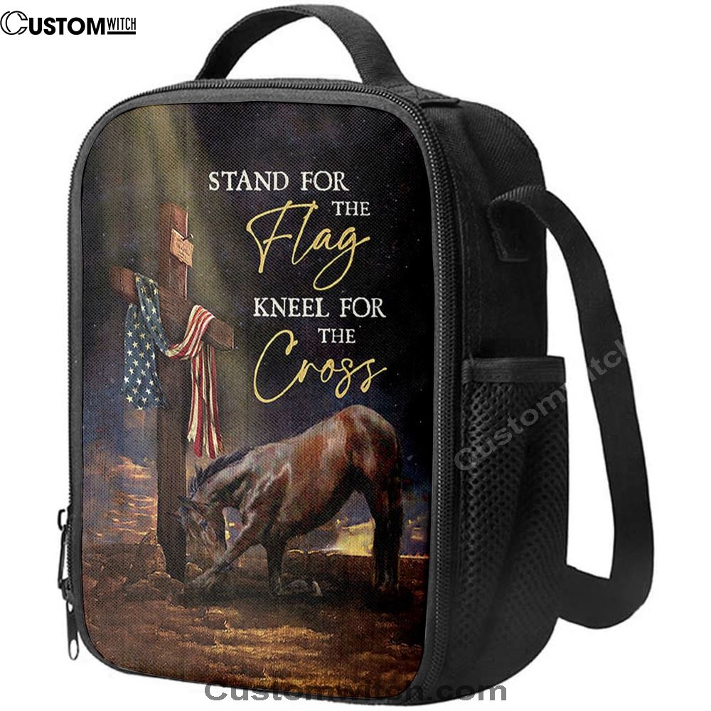 Black Horse Cross Stand For The Flag Lunch Bag, Christian Lunch Bag For School, Picnic, Religious Lunch Bag