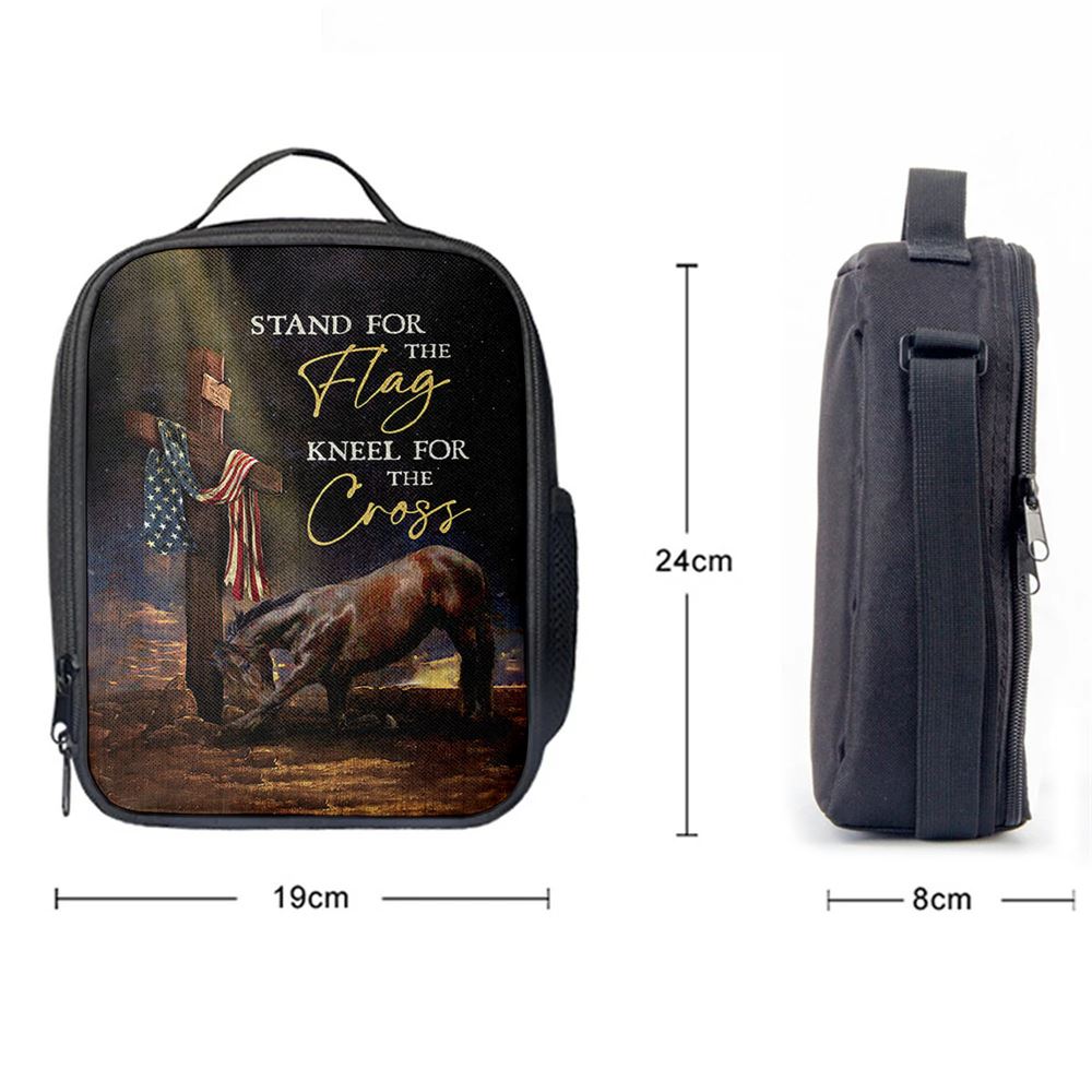 Black Horse Cross Stand For The Flag Lunch Bag, Christian Lunch Bag For School, Picnic, Religious Lunch Bag