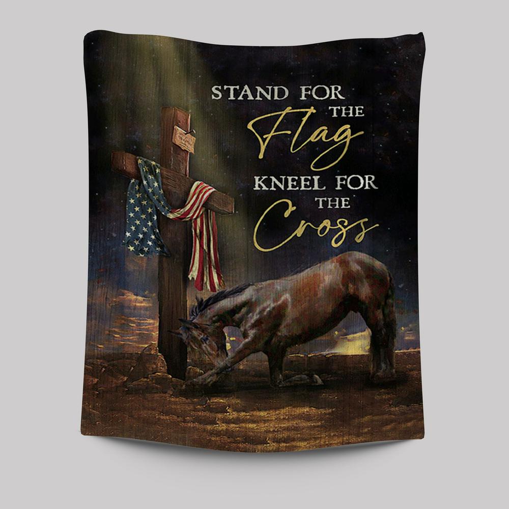 Black Horse Cross Stand For The Flag Tapestry Wall Art - Bible Verse Tapestry Art - Inspirational Art -  Christian Indoor Wall Tapestries
