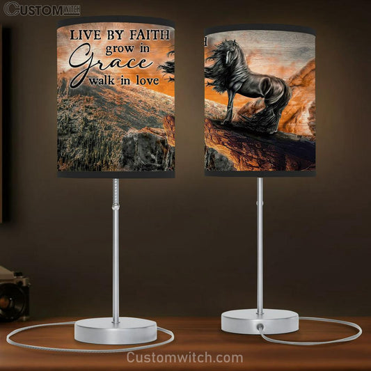 Black Horse Live By Faith, Grow In Grace, Walk In Love Lamb Gift Table Lamb - Christian Lamb Gift - Religious Art