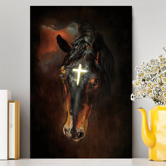 Black Horse Shinning Cross The Incredible Horse Canvas Wall Art - Bible Verse Canvas Art - Inspirational Art - Christian Home Decor