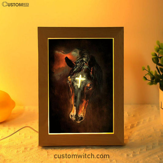 Black Horse Shinning Cross The Incredible Horse Frame Lamp Art - Bible Verse Wooden Lamp - Inspirational Art - Christian Home Decor