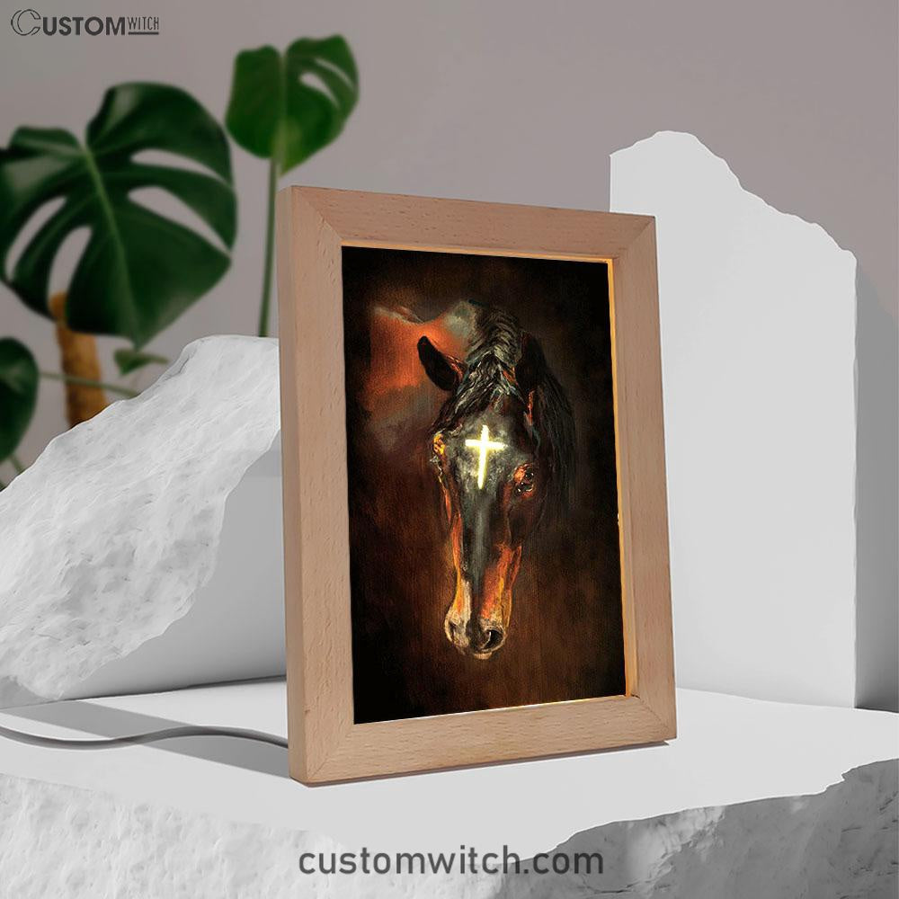 Black Horse Shinning Cross The Incredible Horse Frame Lamp Art - Bible Verse Wooden Lamp - Inspirational Art - Christian Home Decor