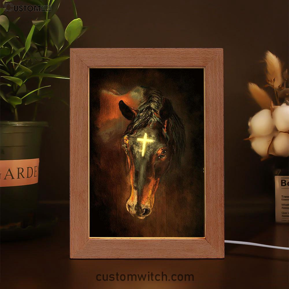 Black Horse Shinning Cross The Incredible Horse Frame Lamp Art - Bible Verse Wooden Lamp - Inspirational Art - Christian Home Decor