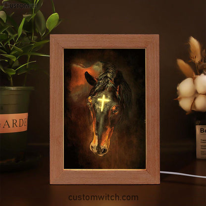 Black Horse Shinning Cross The Incredible Horse Frame Lamp Art - Bible Verse Wooden Lamp - Inspirational Art - Christian Home Decor