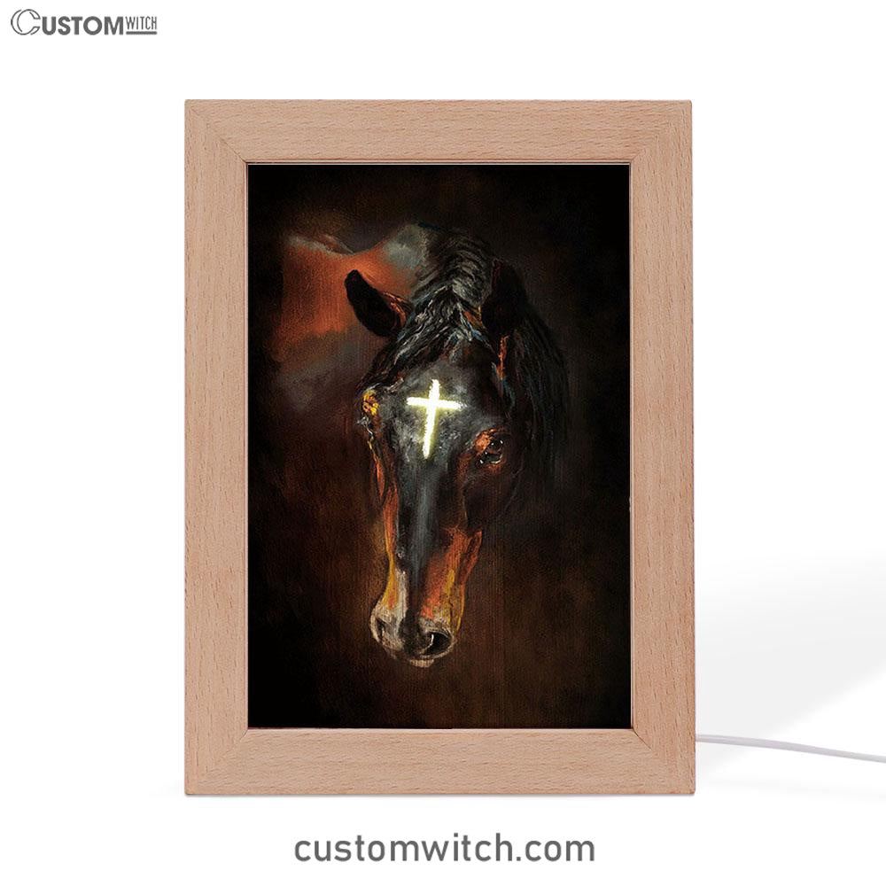 Black Horse Shinning Cross The Incredible Horse Frame Lamp Art - Bible Verse Wooden Lamp - Inspirational Art - Christian Home Decor