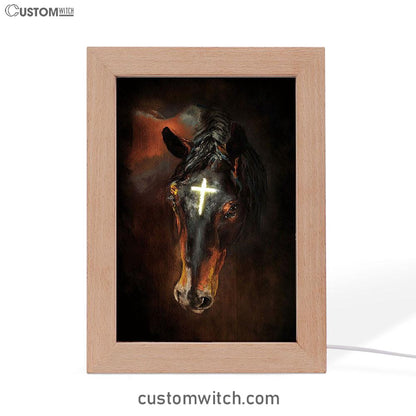 Black Horse Shinning Cross The Incredible Horse Frame Lamp Art - Bible Verse Wooden Lamp - Inspirational Art - Christian Home Decor