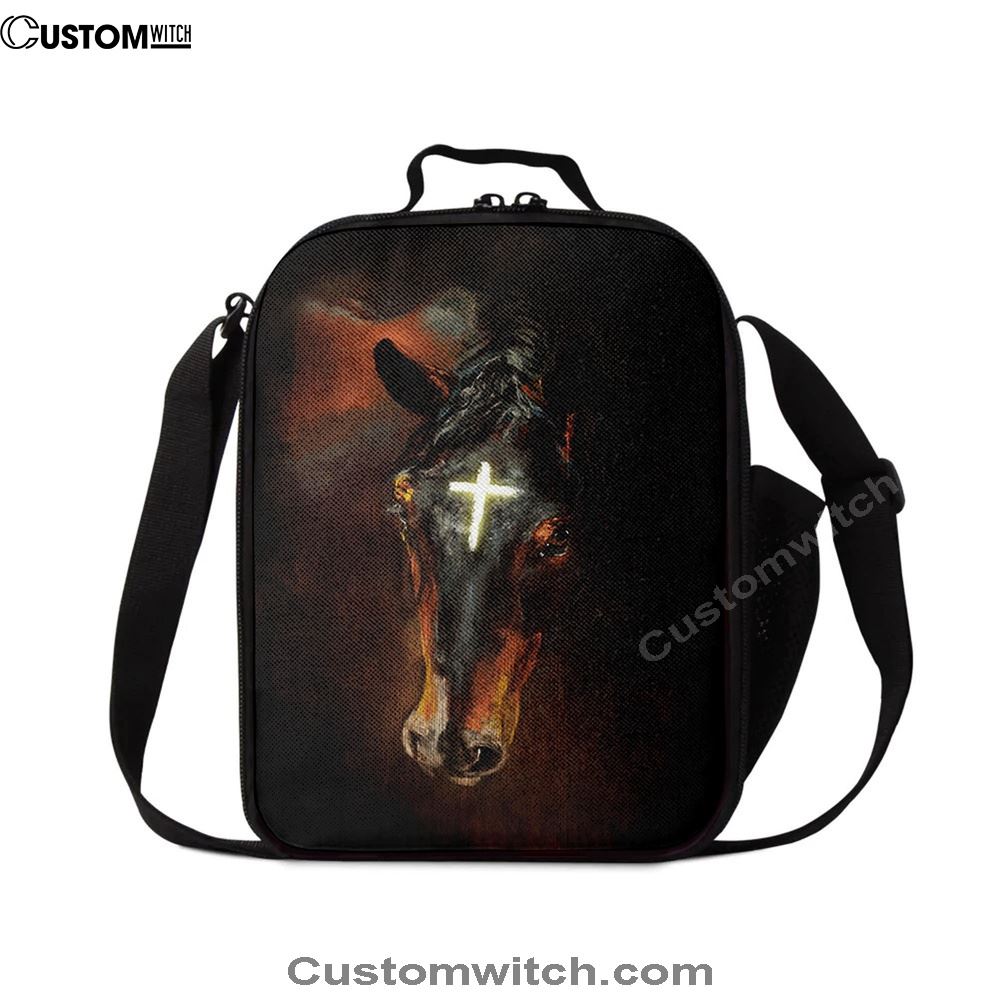 Black Horse Shinning Cross The Incredible Horse Lunch Bag, Christian Lunch Bag For School, Picnic, Religious Lunch Bag
