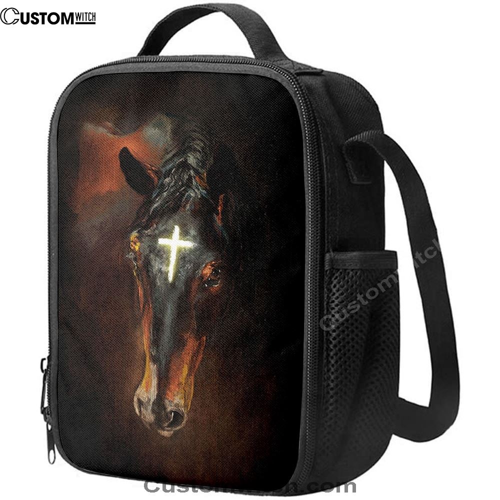 Black Horse Shinning Cross The Incredible Horse Lunch Bag, Christian Lunch Bag For School, Picnic, Religious Lunch Bag