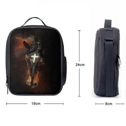 Black Horse Shinning Cross The Incredible Horse Lunch Bag, Christian Lunch Bag For School, Picnic, Religious Lunch Bag