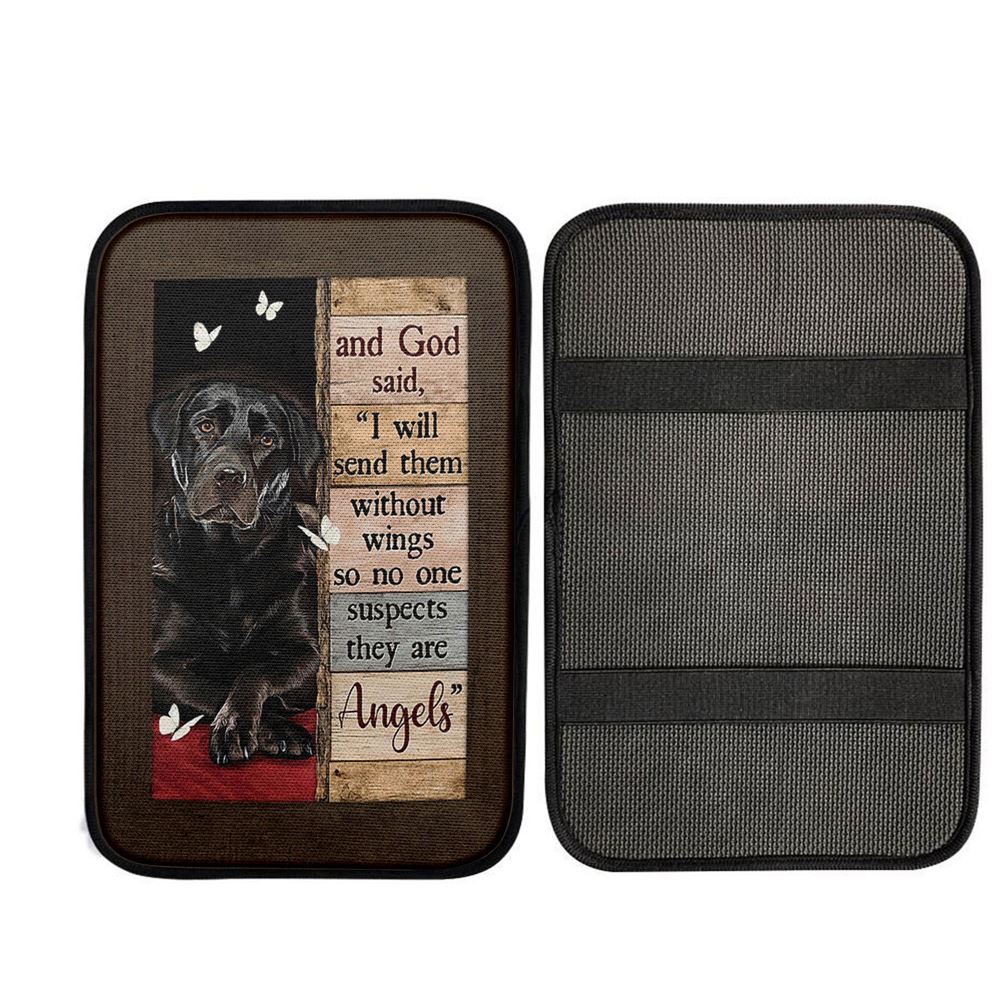 Black Labrador I Will Send Them Without Wings Car Center Console Cover, Christian Auto Armrest Cover