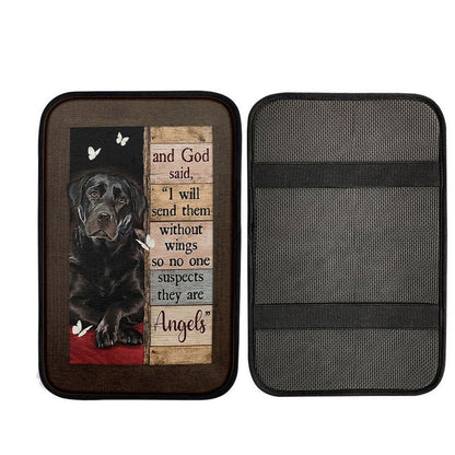 Black Labrador I Will Send Them Without Wings Car Center Console Cover, Christian Auto Armrest Cover