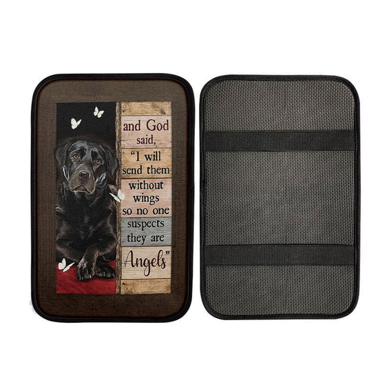 Black Labrador I Will Send Them Without Wings Car Center Console Cover, Christian Auto Armrest Cover