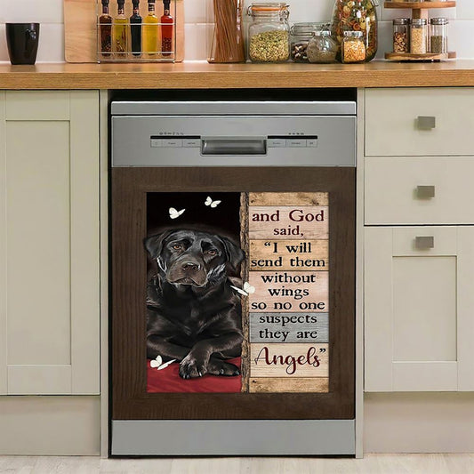Black Labrador I Will Send Them Without Wings Dishwasher Cover, Bible Verse Dishwasher Magnet Cover, Inspirational Kitchen Decor